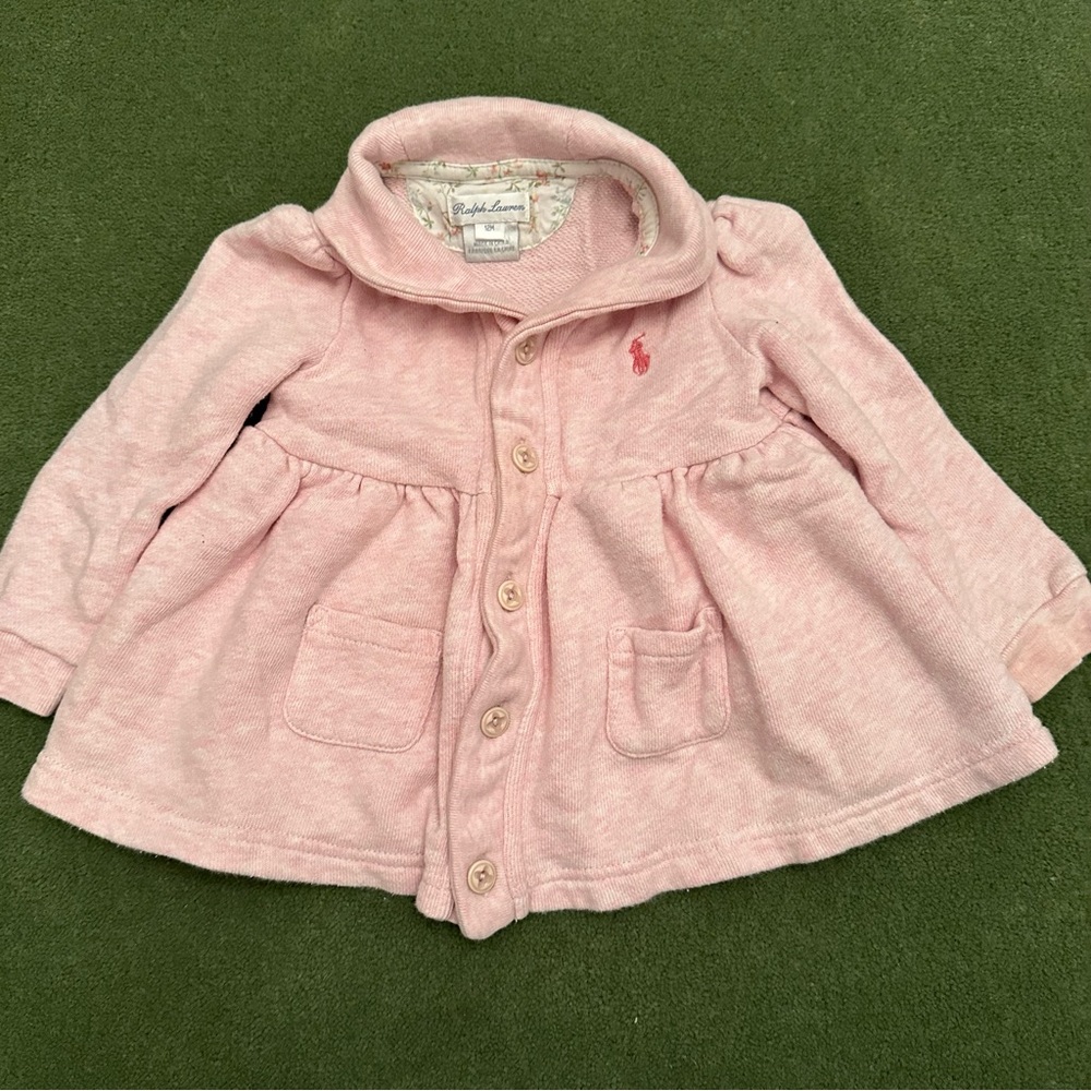Ralph Lauren Pink Girls Button-Up Jacket with Polo Pony